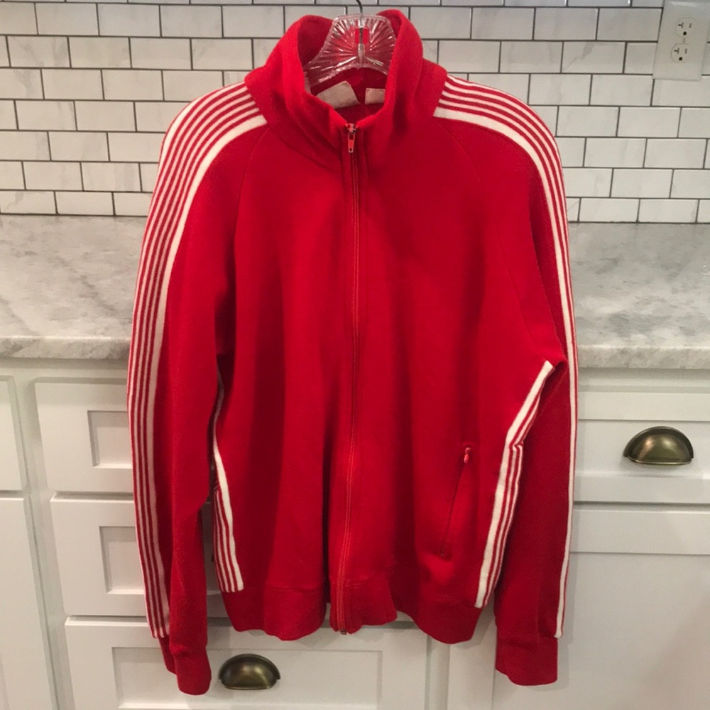 Vintage Speedo Track Jacket Mens Large Red White Stag 70s Stripes Retro Full Zip
